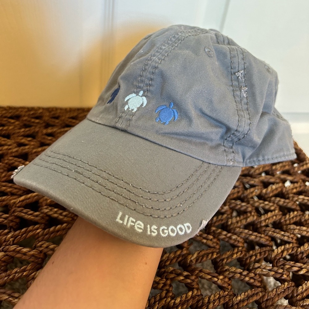 Life Is Good blue distressed baseball hat
